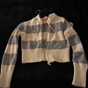 Striped Beige and Gray Cropped Hoodie
